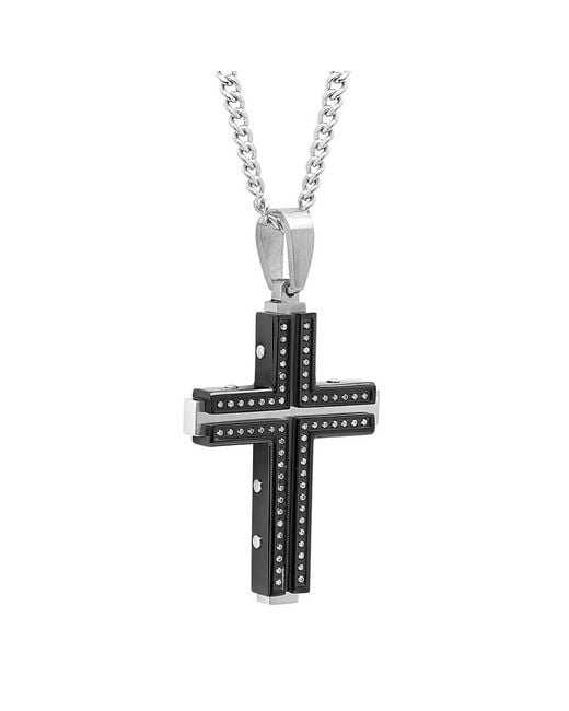 Robert Alton Metallic 1/3Ctw Diamond Stainless Steel With & Finish Cross Pendant for men