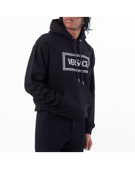 Versace Blue 90S Vintage Logo Print Hoodie for men