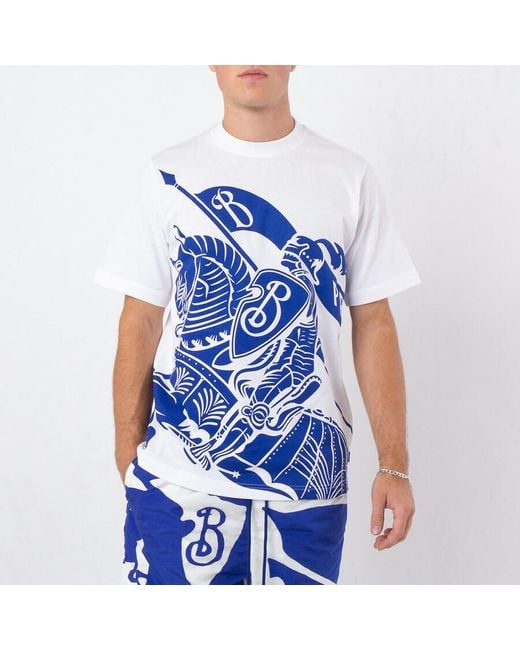Burberry Blue Ekd Print Cotton T-Shirt for men
