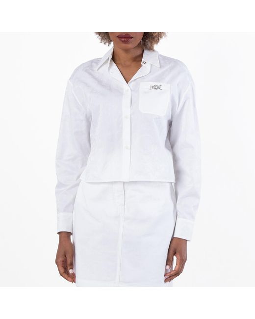 Versace White Barocco Jacquard Cropped Shirt, Brand Size 38 Us