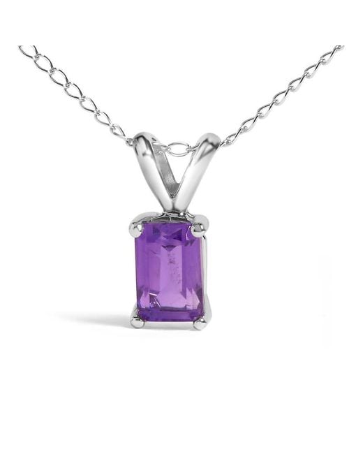 Haus of Brilliance Metallic 14K 6X4Mm Emerald Cut Amethyst Solitaire Pendant Necklace