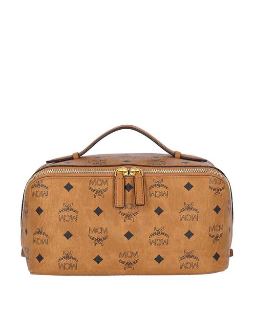 MCM Brown Visetos Print Cosmetic Bag