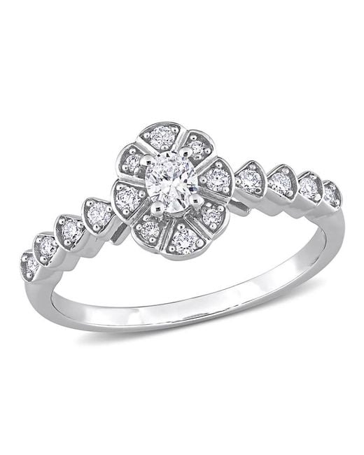 Amour Metallic 1/3 Ct Tdw Oval And Round Diamond Vintage Engagement Ring