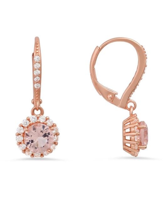 Kylie Harper Pink 14K Rose Over Morganite Cz Halo Leverback Earrings