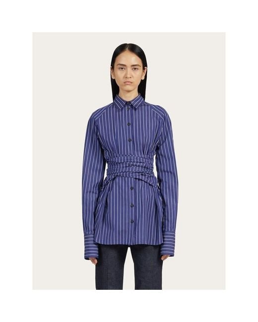 Ferragamo Blue Striped Cotton Shirt, Brand Size 44 (Us