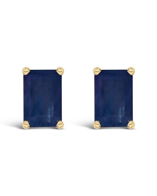Haus of Brilliance Blue 14K 6X4Mm Emerald Shaped Sapphire Solitaire Stud Earrings
