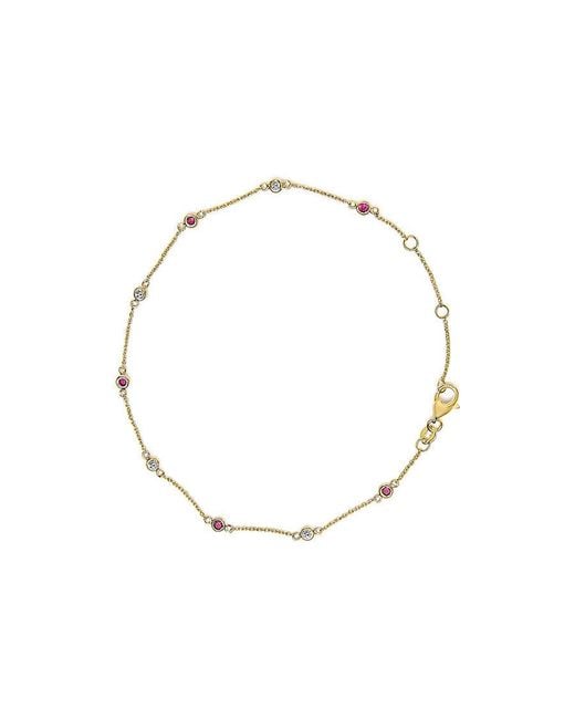 Haus of Brilliance Metallic 14K Alternating Ruby And Diamond Bezel Station Chain Bracelet