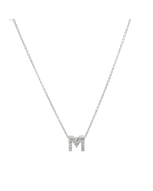 Roberto Coin Metallic 18k White Gold Tiny Treasures Diamond Letter M Pendant