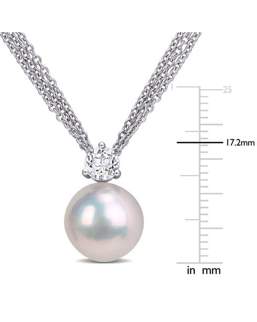 Amour Metallic 11-12Mm Cultured Freshwater Pearl And 5/8 Ct Tgw Topaz Pendant With Chain
