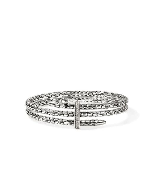John Hardy White Spear Triple Flex Cuff, Sterling, Diamonds, 4Mm