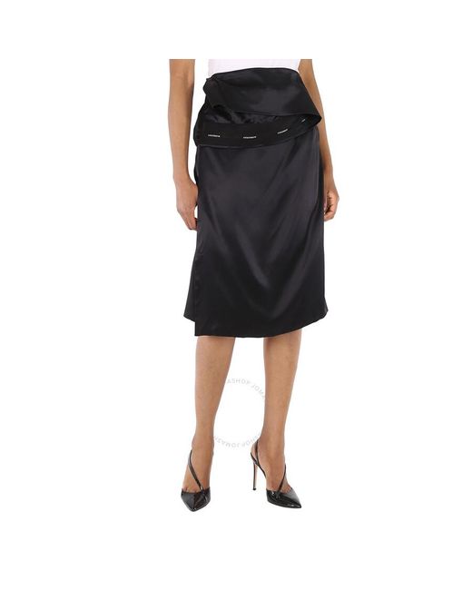 Burberry Black Silk Satin Foldover Skirt