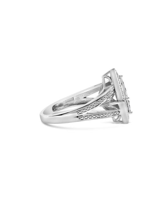 Haus of Brilliance White 925 Sterling 1/3 Cttw Invisible Set Princess-Cut Diamond Rhombus And Beaded Halo Ring