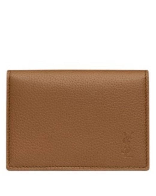 Saint Laurent Brown Cassandre Shadow Leather Card Case for men