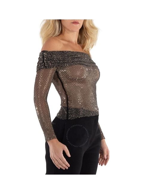 Self-Portrait Black Rhinestone Embellished Off-Shoulder Top, Brand Size 6 (Us