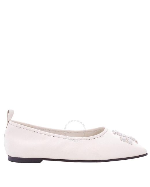 Tory Burch Pink New Ivory Leather Eleanor Ballet Flats