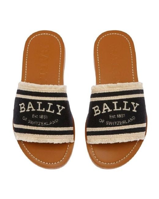 Bally Black Bianka Logo Embroidered Flat Slides, Brand Size 38 Us
