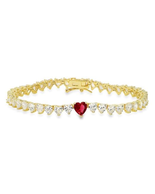Kylie Harper Metallic 14K Over Ruby Cz Heart-Cut Tennis Bracelet