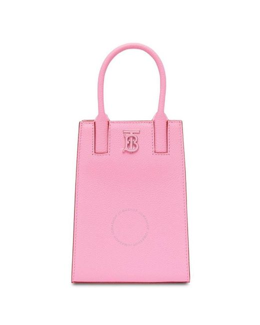 Burberry Micro Grainy Leather Frances Tote in Pink | Lyst