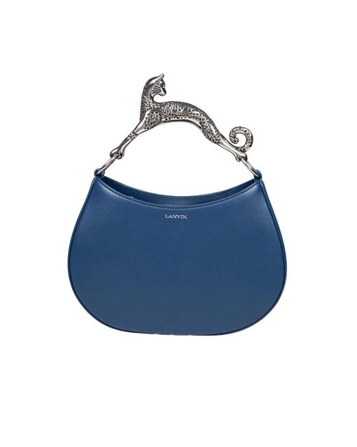 Lanvin Blue Leather Cat Hobo Bag, Petrol
