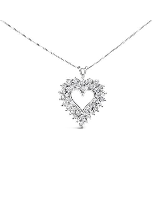 Haus of Brilliance Metallic 925 Sterling 4.0 Cttw Diamond Two Row Open Heart 18" Pendant Necklace (I-J Color, I2-I3 Clarity)