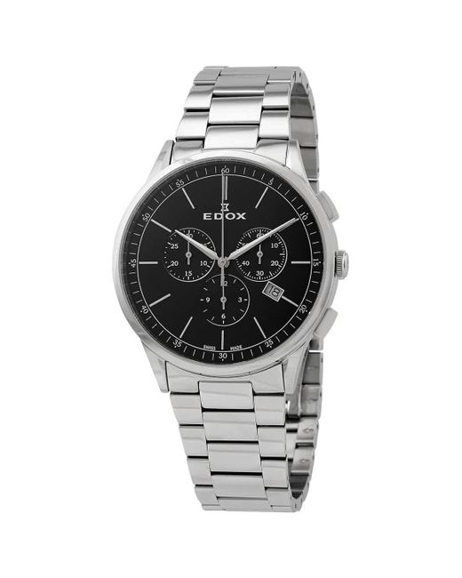 Edox Metallic Chronograph Quartz Black Dial Watch for men