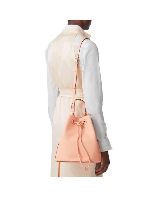 Burberry Pink Small Monogram Drawstring Leather Tb Bucket Bag