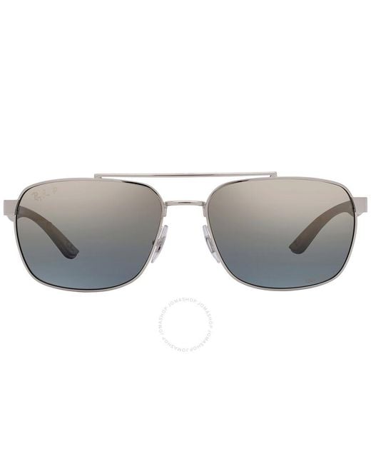 Ray-Ban Gray Blue Mirrored Gold Gradient Polarized Rectangular Sunglasses Rb3701 003/j0 59 for men