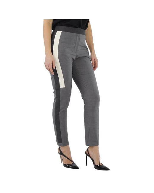 Burberry Gray Contrast Stripe Crop Wool Trousers