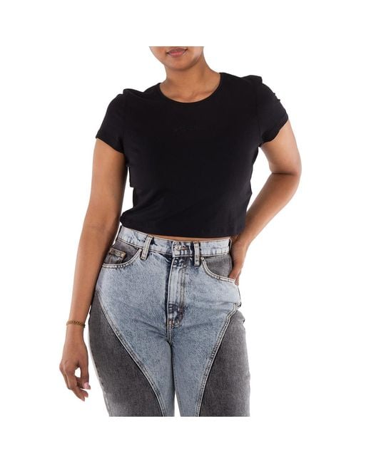 ROTATE BIRGER CHRISTENSEN Black Crystal Logo Cropped T-Shirt
