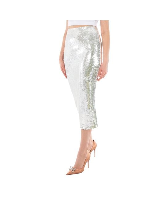 ROTATE BIRGER CHRISTENSEN Natural Ladies Bright Sequined Midi Pencil Skirt, Brand Size 38 (Us