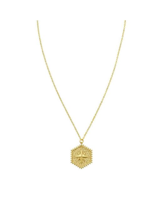 Tresorra Metallic 14K North Star Hexagon Necklace