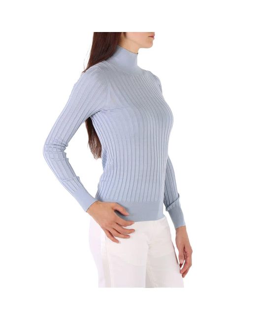 Burberry Blue Abbi High-neck Silk Sweater