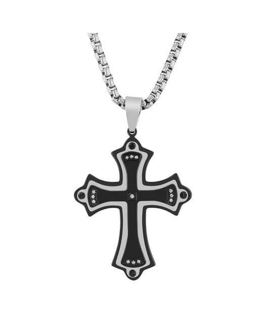 Robert Alton Metallic 07Ctw Diamond Stainless Steel With And Finish Cross Pendant for men
