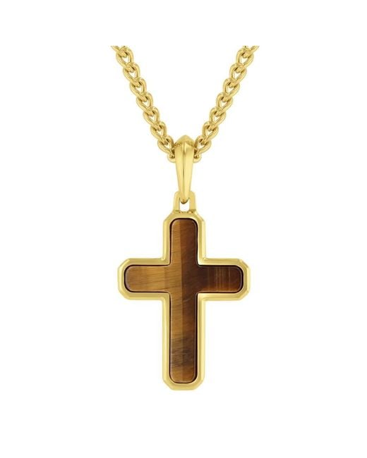 Robert Alton Metallic Stainless Steel Tigers Eye Finish Cross Pendant for men