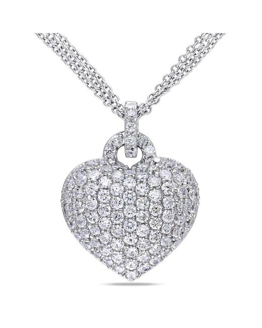 Amour Metallic 3 1/2 Ct Tgw Created Sapphire Heart Pendant With Triple-Strand Chain