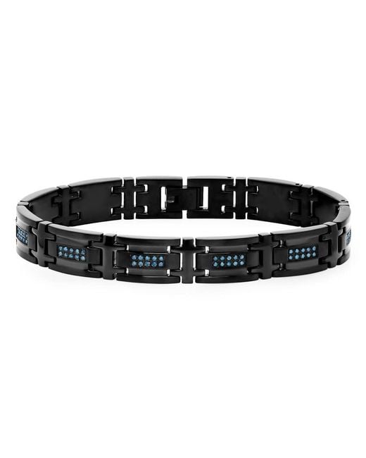 Robert Alton Black 1/2Ctw Diamond Stainless Steel Double Row With Finish Link Bracelet for men