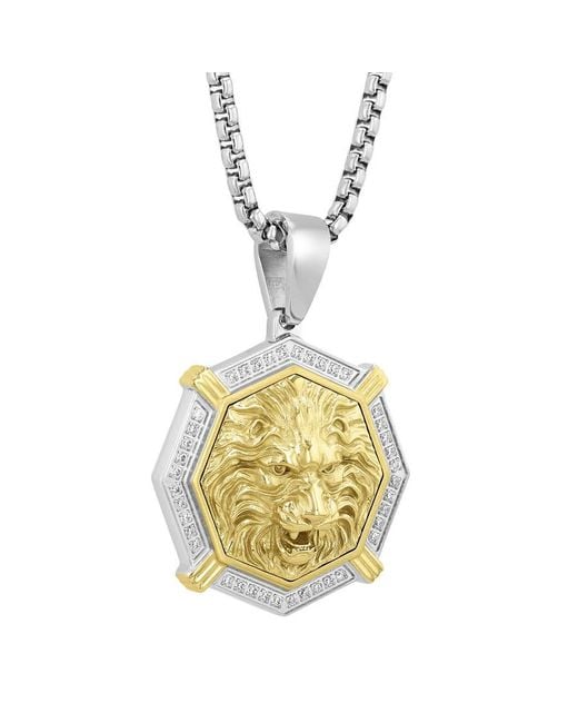 Robert Alton Metallic 1/4 Ctw Stainless Steel Diamond Lion Pendant for men