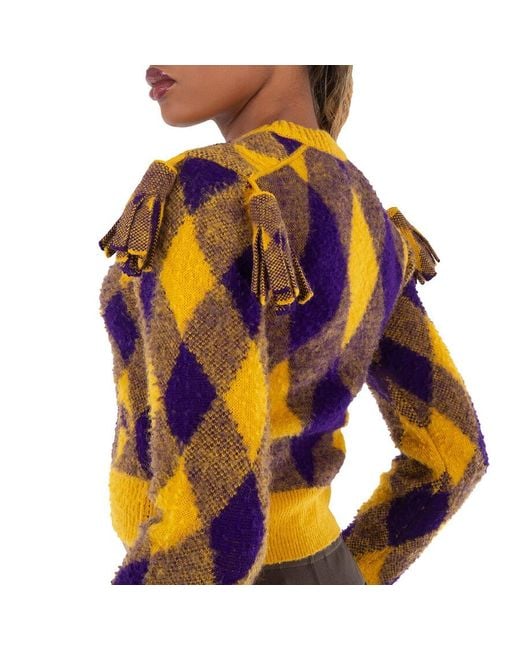 Burberry Yellow Wool Argyle Sweater With Check Pattern