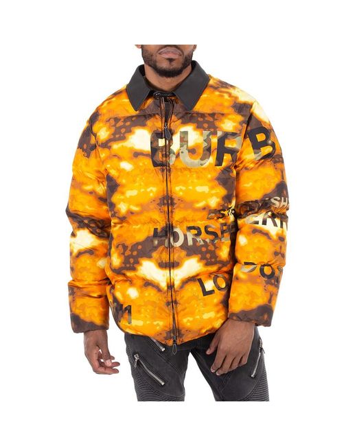 Burberry Orange Leather Collar Camouflage Print Puffer Jacket for men