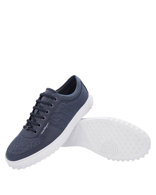 Ferragamo Blue Scuby Croco Leather Low-top Sneakers for men