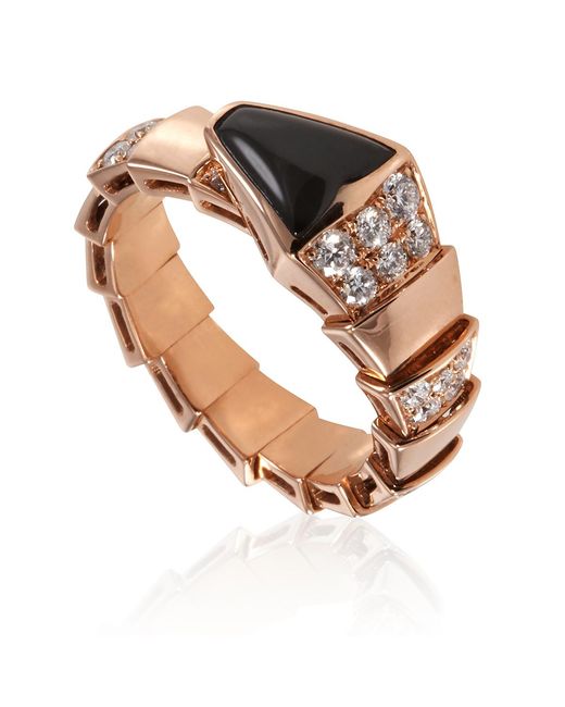 BVLGARI Metallic Serpenti Ring With Onyx And Demi Pave Diamonds