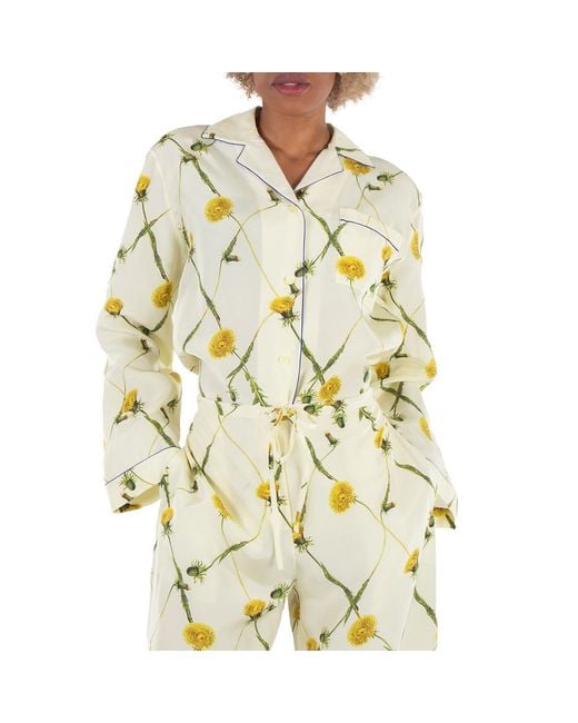 Burberry Yellow Dandelion-Print Silk Pyjama Shirt, Brand Size 4 Us