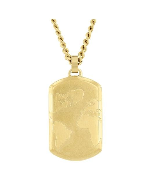 Robert Alton Yellow Stainless Steel Geographic Design Dog Tag Necklace for men
