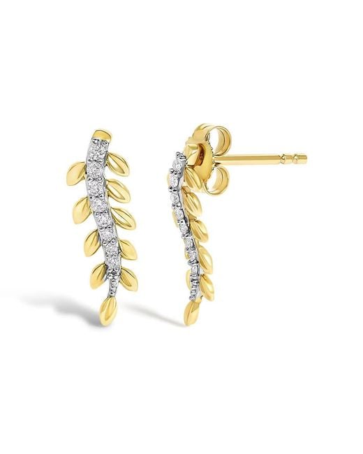 Haus of Brilliance Metallic 14K 1/10 Cttw Diamond Leaf Drop Stud Earrings