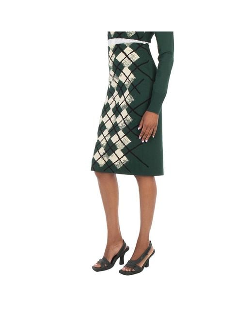 Burberry Green Argyle Intarsia Knitted Midi Skirt
