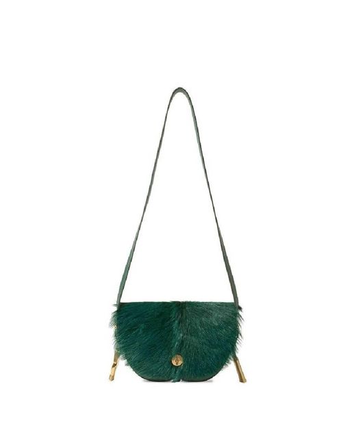 Burberry Green Chess Satchel Goat-Fur Crossbody Bag