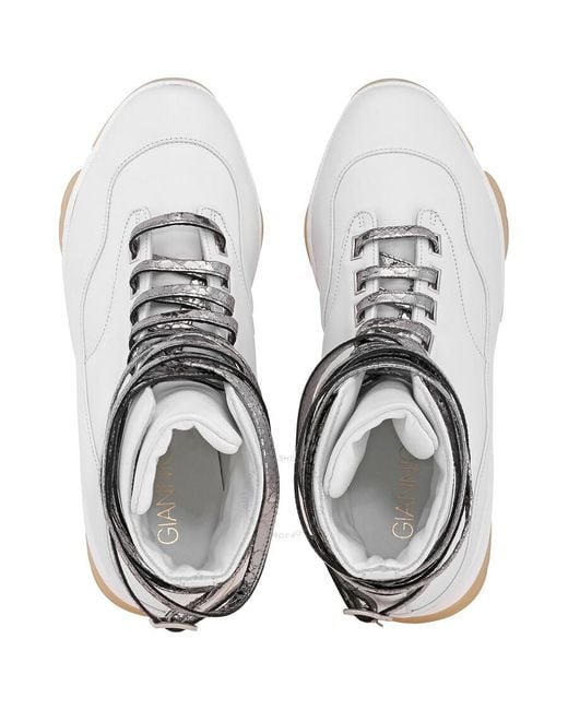Giannico White Kylie Calf Python Detail Sneakers