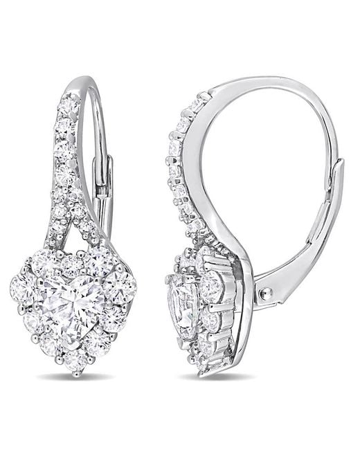 Amour Metallic 2 2/5 Ct Tgw Created Sapphire Halo Heart Leverback Earrings