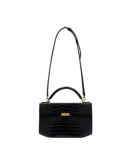 Totême Black Crocodile-Embossed Calfskin Top Handle Bag