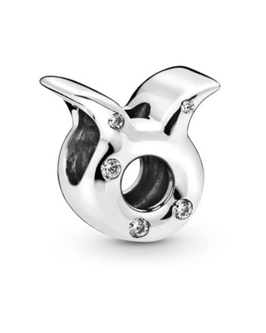 Pandora White Ladies Sparkling Taurus Zodiac Charm